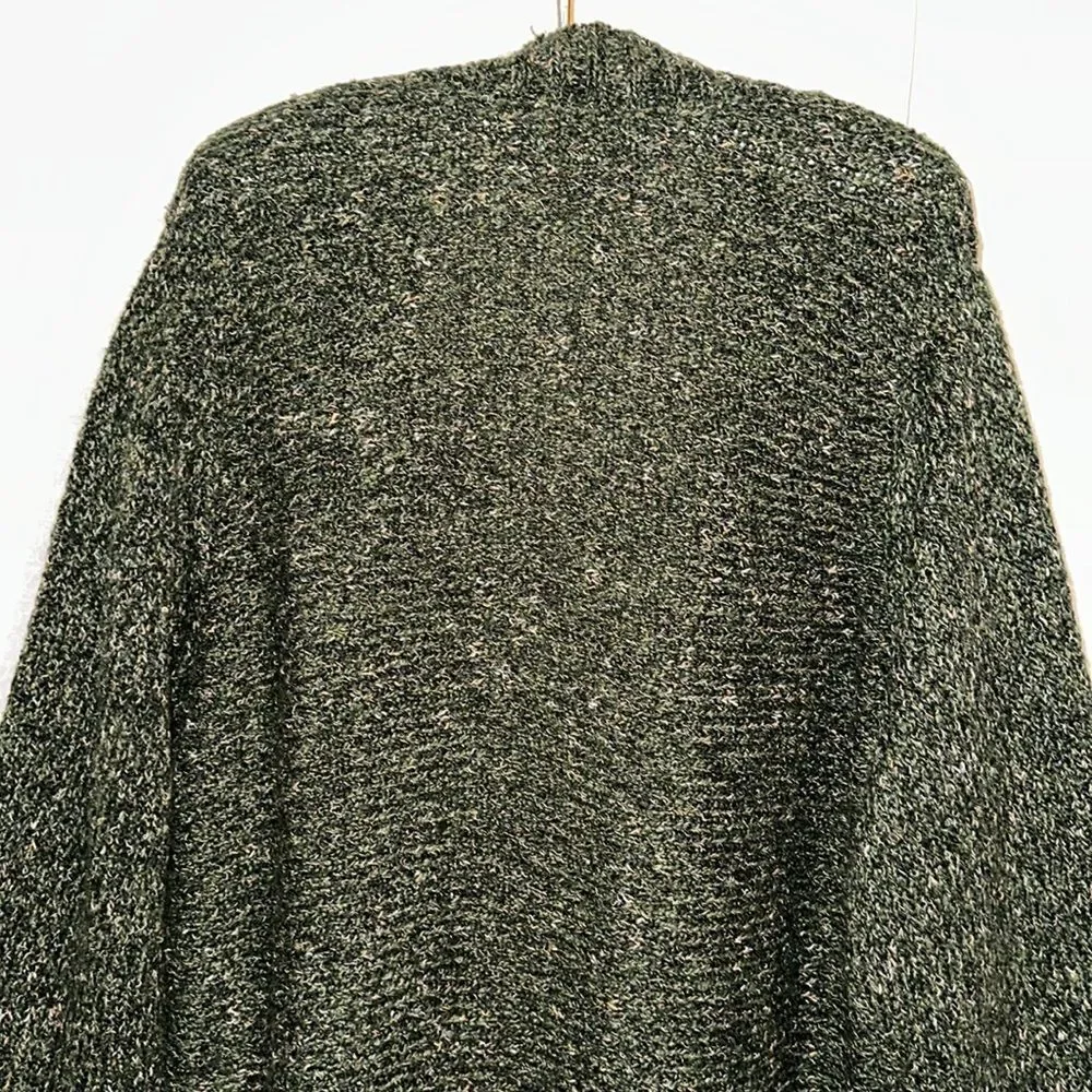 Charter Club 3X Horizontal Knit Wool Blend Winter Green Open Front Cardigan